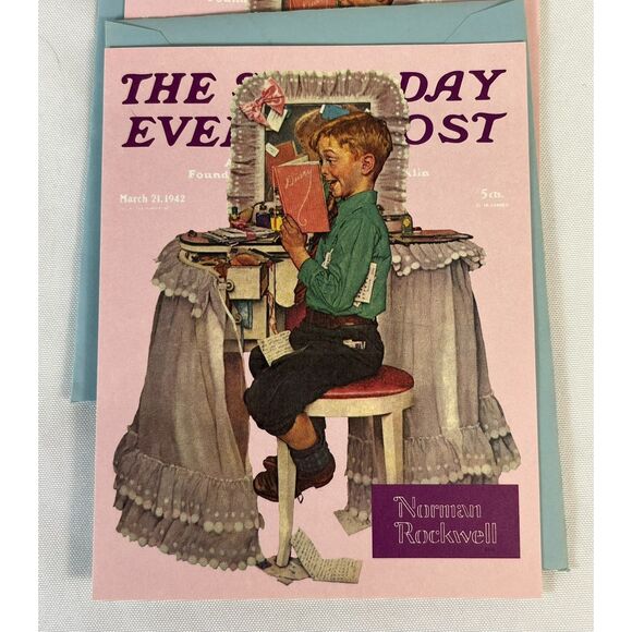 RARE NOS Norman Rockwell 1970s Notecards (8) Gee Whiz Leanin' Tree - Picture 6 of 10